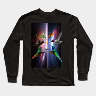 Trip Kolibri Galaxy Party Techno Vaporwave Glitch Long Sleeve T-Shirt